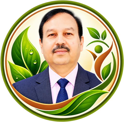 Gautam Das portrait in the Gautam Nutrifit emblem